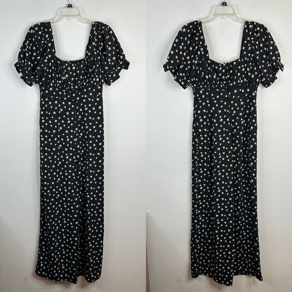 Lulus Modern Elegance Black Floral Print Puff Sleeve Wide-Leg Jumpsuit - Picture 3 of 7